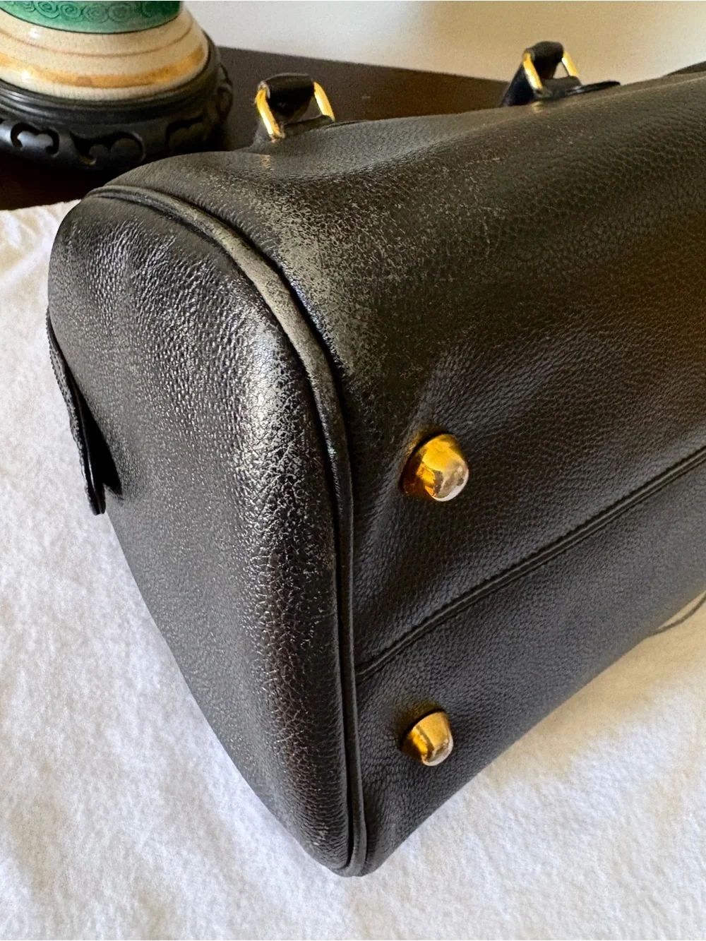 Authentic Vintage Burberrys Satchel Boston Bag Black Leather Nova Check 80-90s